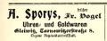 Adressbuch der Stadt Gleiwitz 1912, Anzeige A. Sporys.jpg